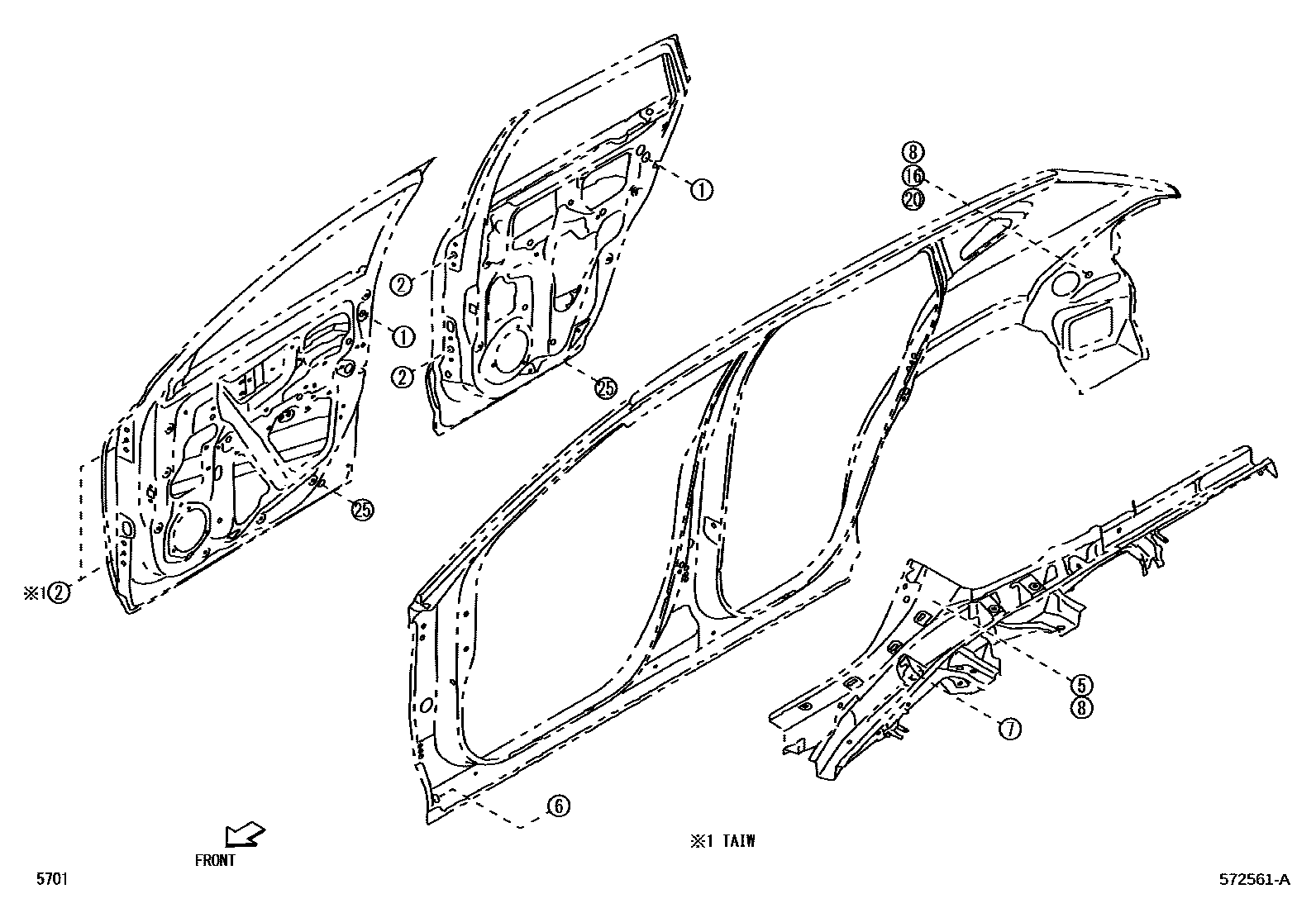 Toyota YARIS hole plug EPC diagram — 572561A