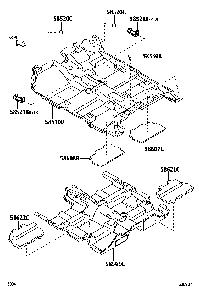 Toyota YARIS 地板垫和地毯 EPC diagram — 588937