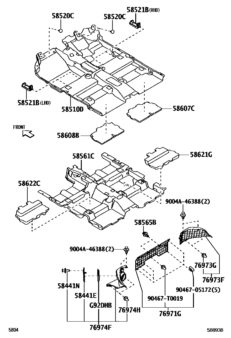 Toyota YARIS 地板垫和地毯 EPC diagram — 588938