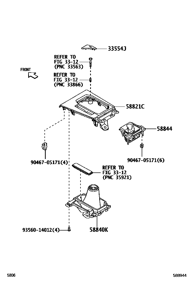 Toyota YARIS 中央扶手箱和支架 EPC diagram — 588944