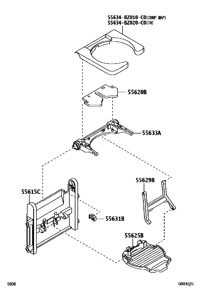 Toyota YARIS 中央扶手箱和支架 EPC diagram — 5891QS