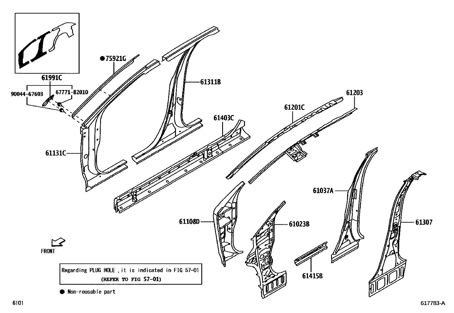 Toyota YARIS 侧梁 EPC diagram — 617783A
