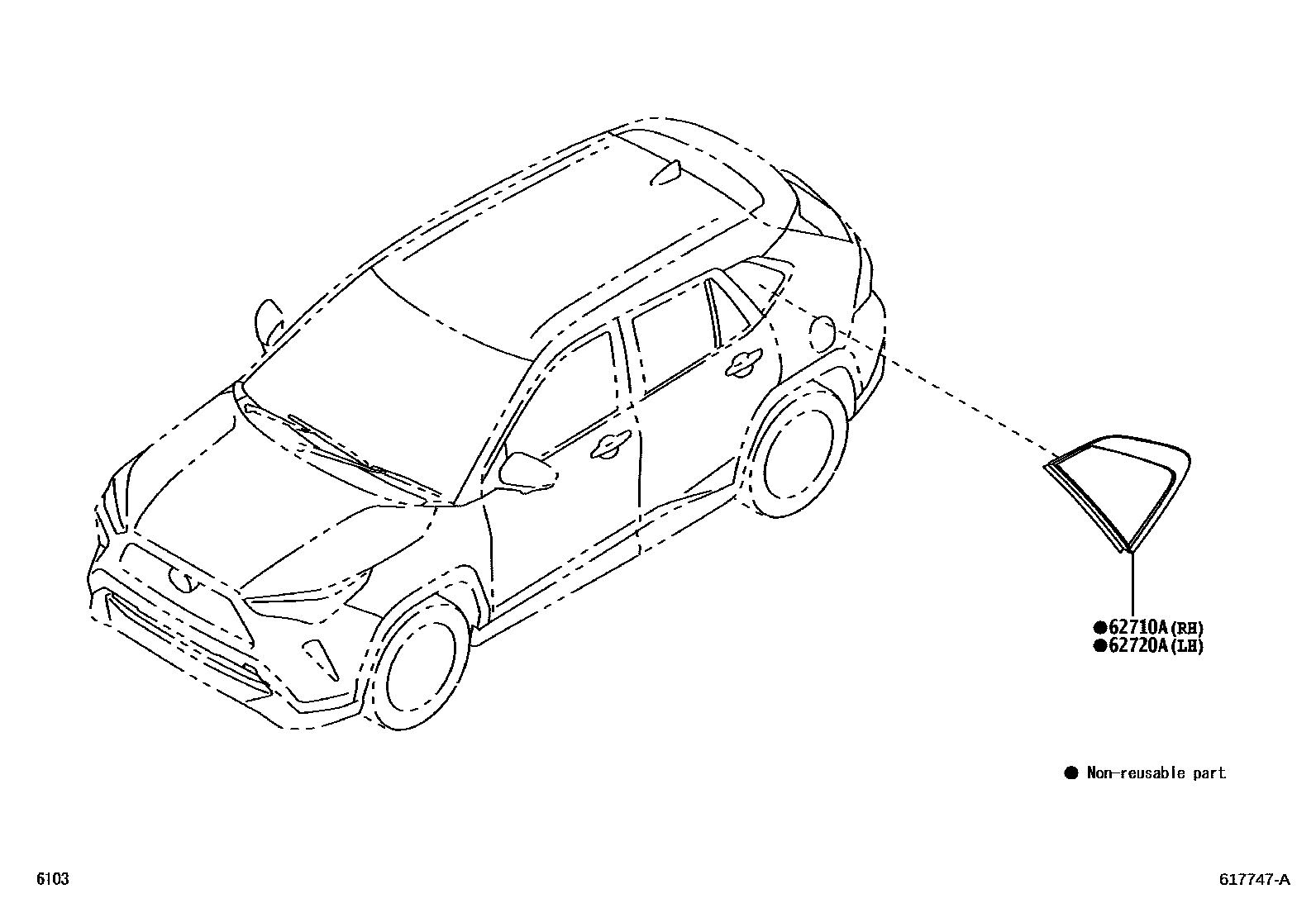Toyota YARIS 角窗 EPC diagram — 617747A