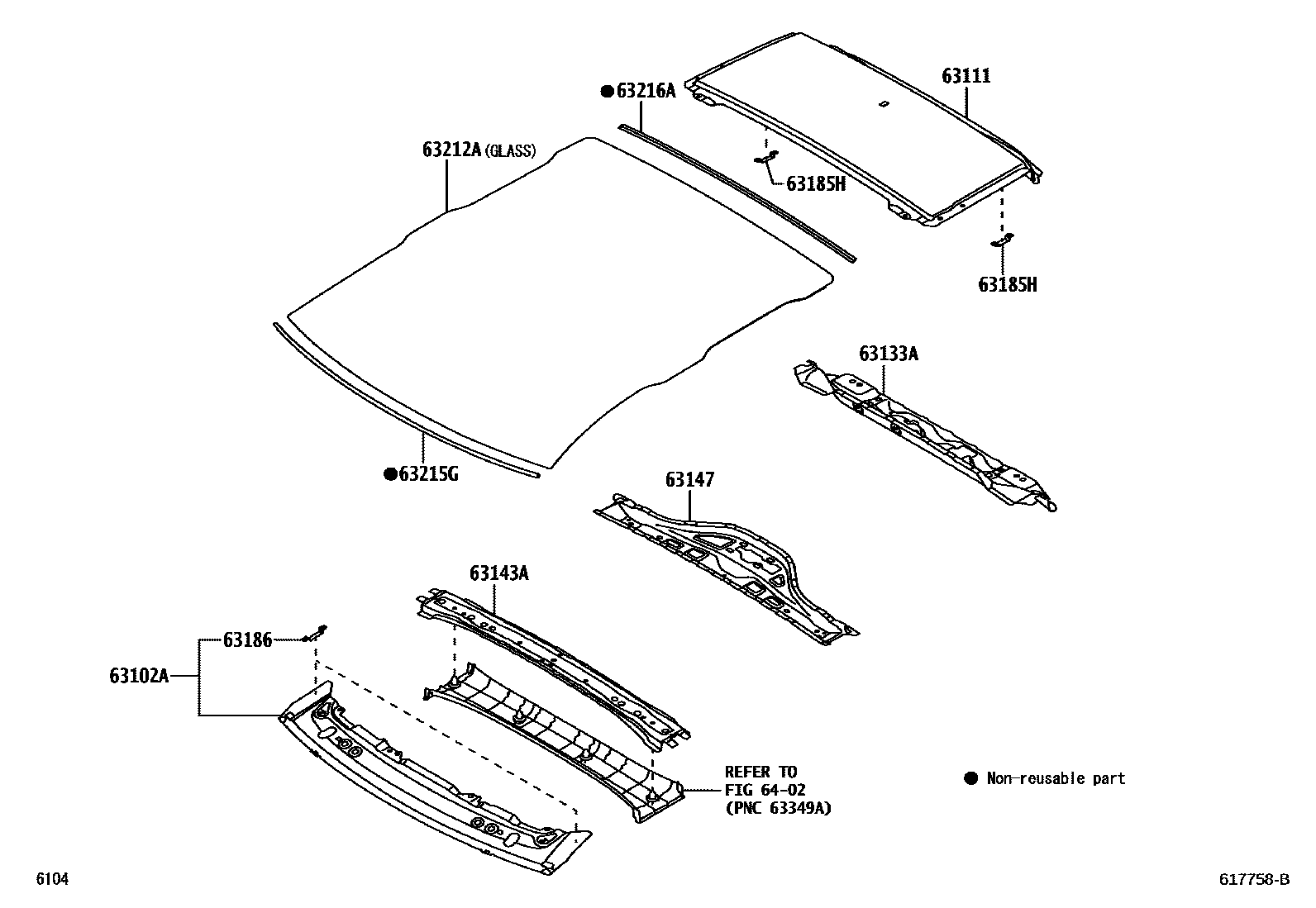 Toyota YARIS 天窗板和背窗玻璃 EPC diagram — 617758B