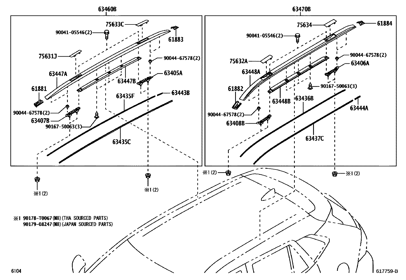 Toyota YARIS 天窗板和背窗玻璃 EPC diagram — 617759B