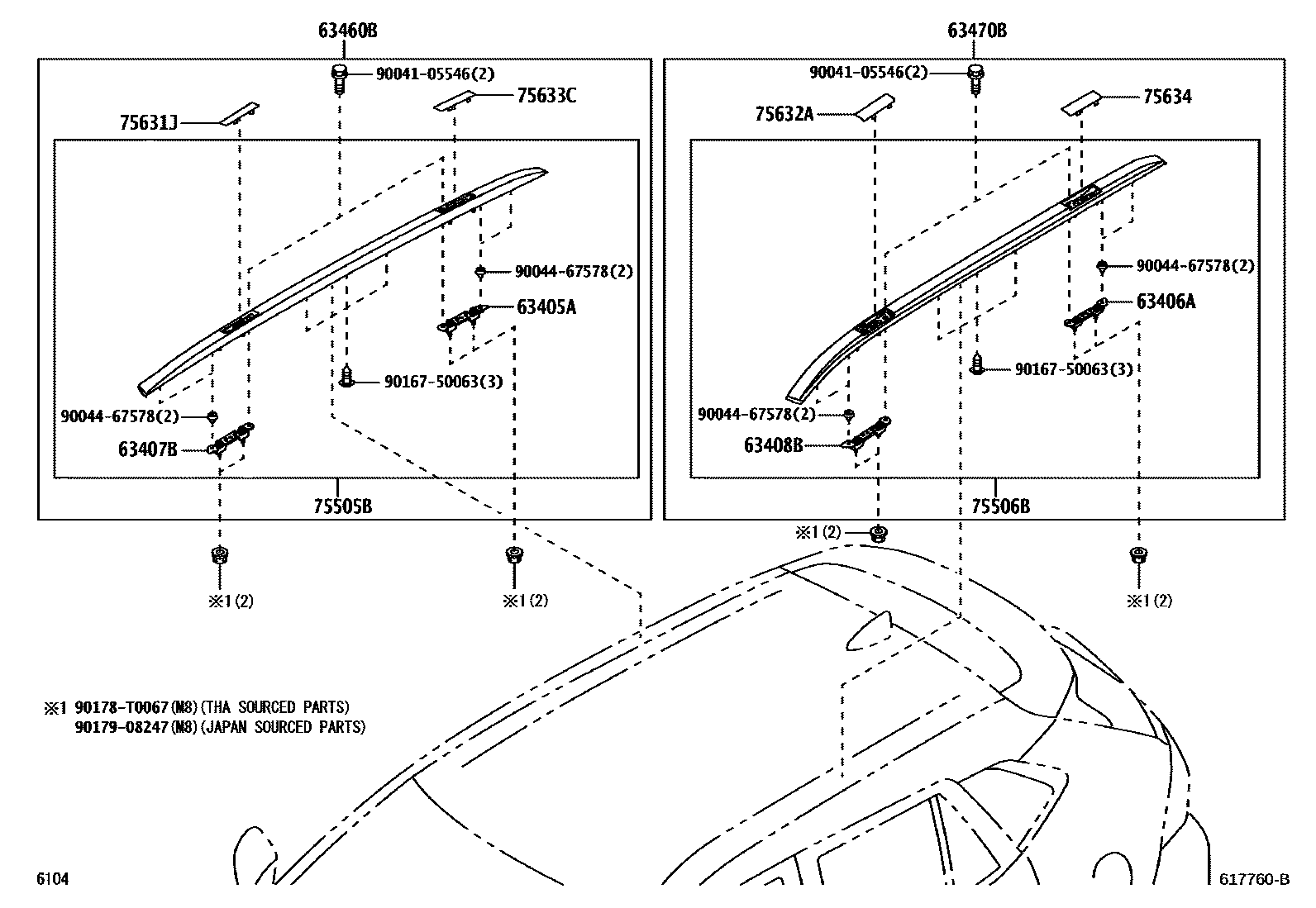 Toyota YARIS 天窗板和背窗玻璃 EPC diagram — 617760B