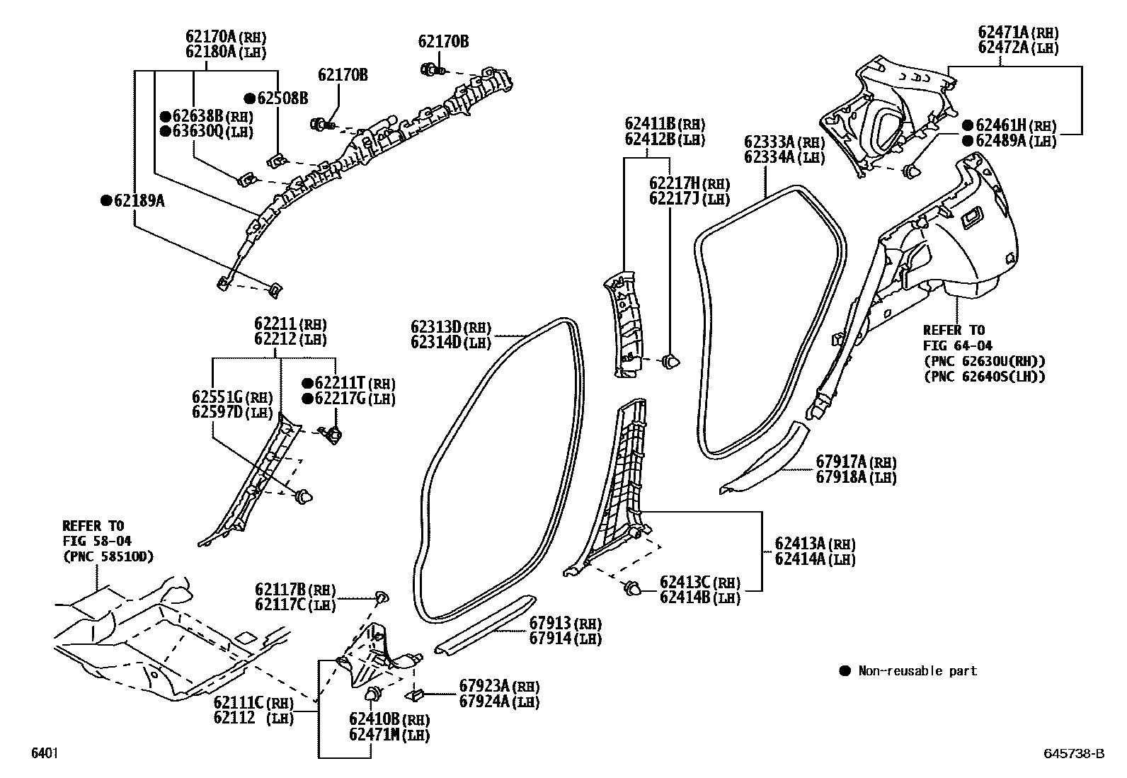 Toyota YARIS 内饰板和车门防水胶条 EPC diagram — 645738B