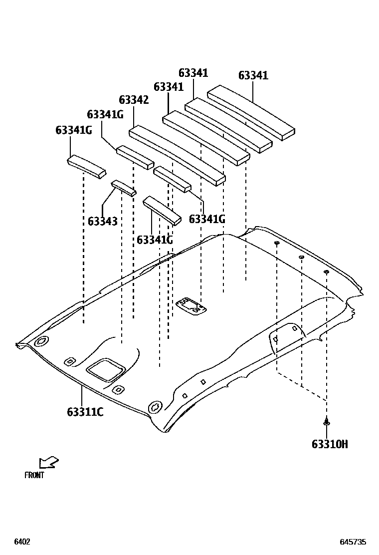 Toyota YARIS 车顶内衬和消声垫 EPC diagram — 645735