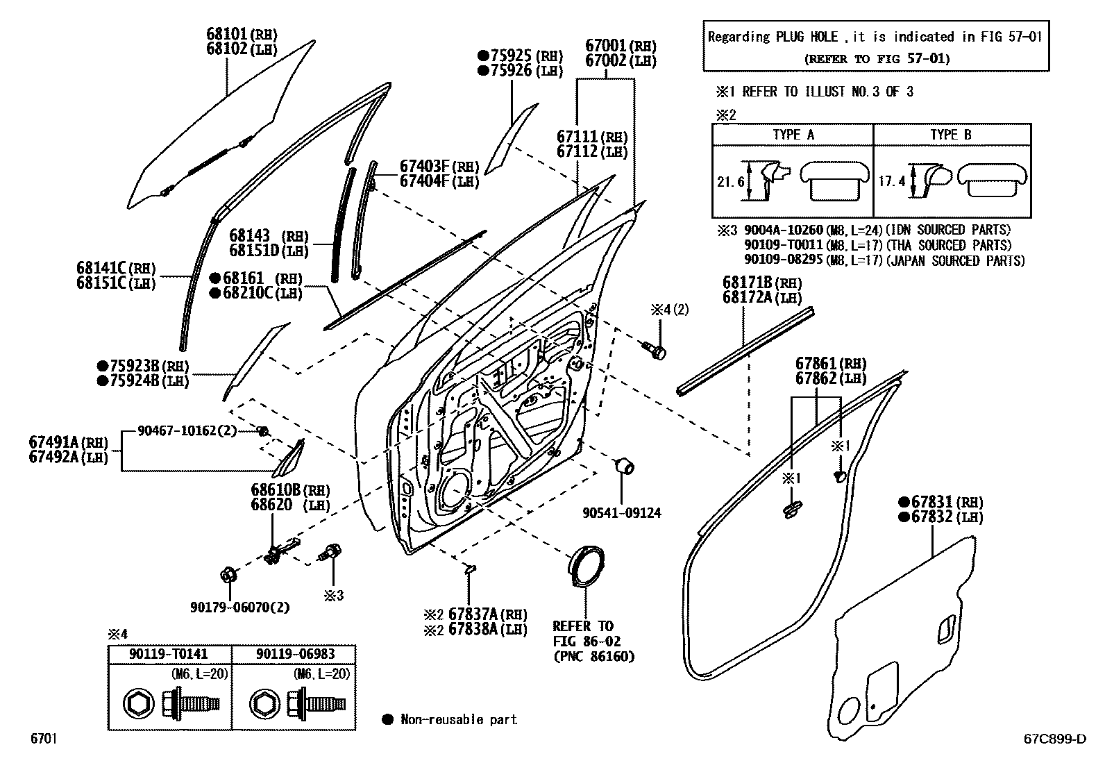 Toyota YARIS 前门板和前门玻璃 EPC diagram — 67C899D