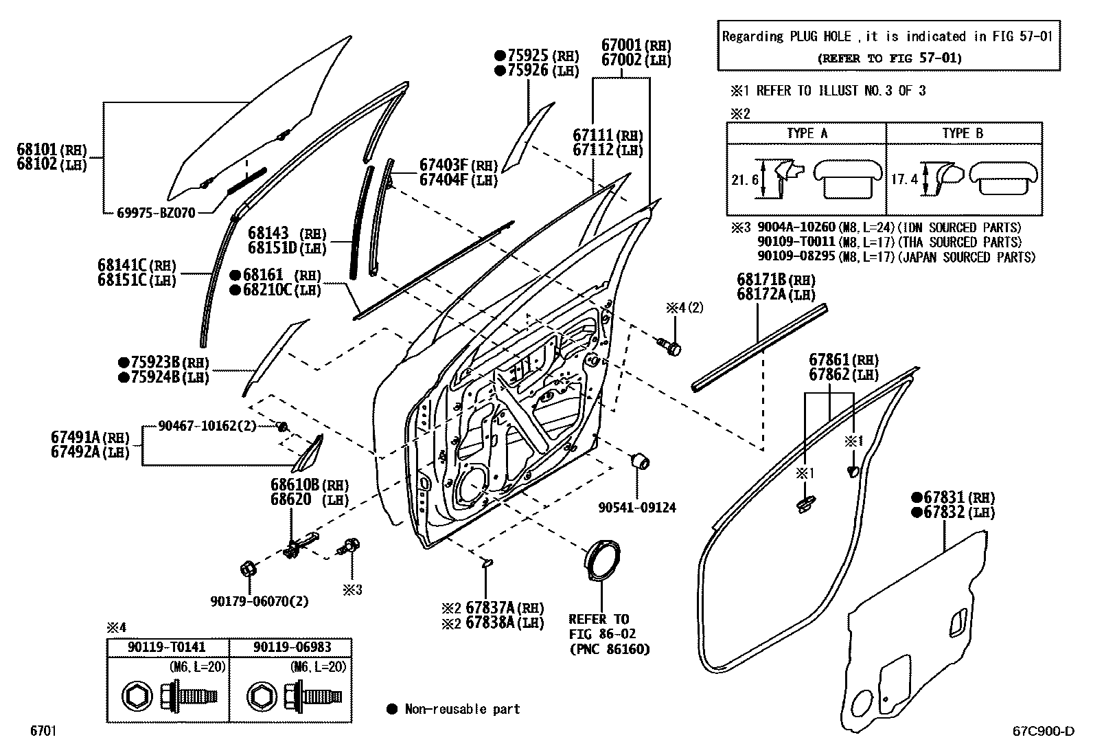 Toyota YARIS 前门板和前门玻璃 EPC diagram — 67C900D