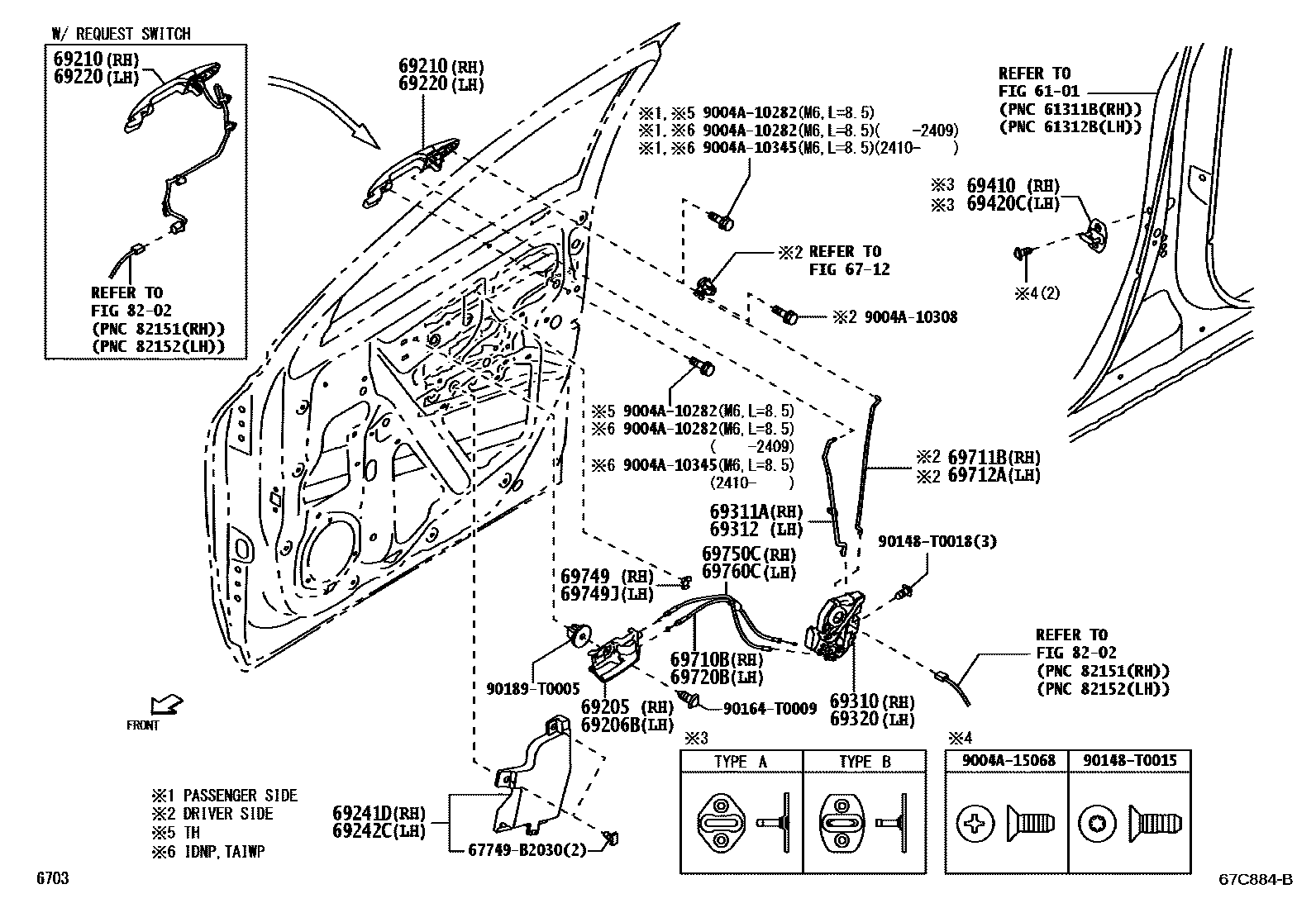 Toyota YARIS 前门锁和车门把手 EPC diagram — 67C884B