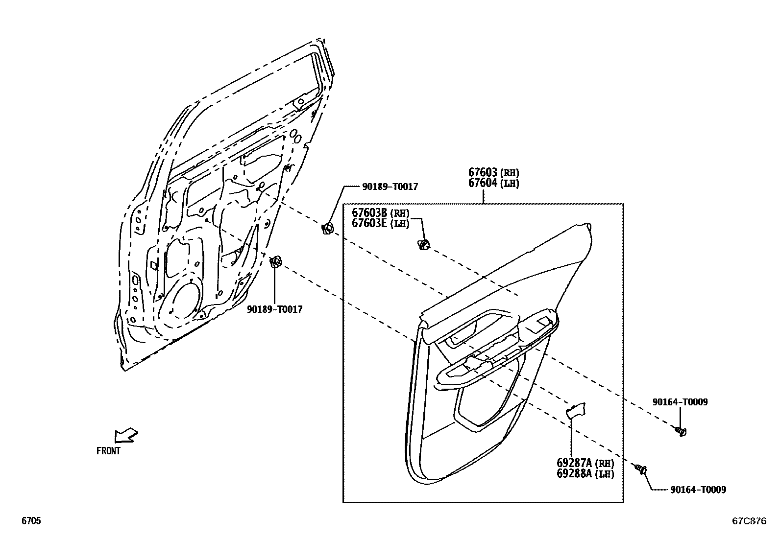 Toyota YARIS 后门板和后门玻璃 EPC diagram — 67C876