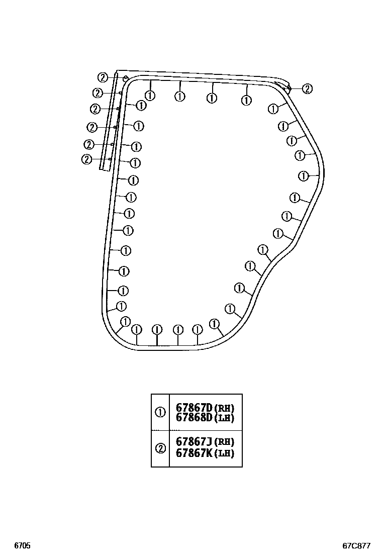 Toyota YARIS 后门板和后门玻璃 EPC diagram — 67C877