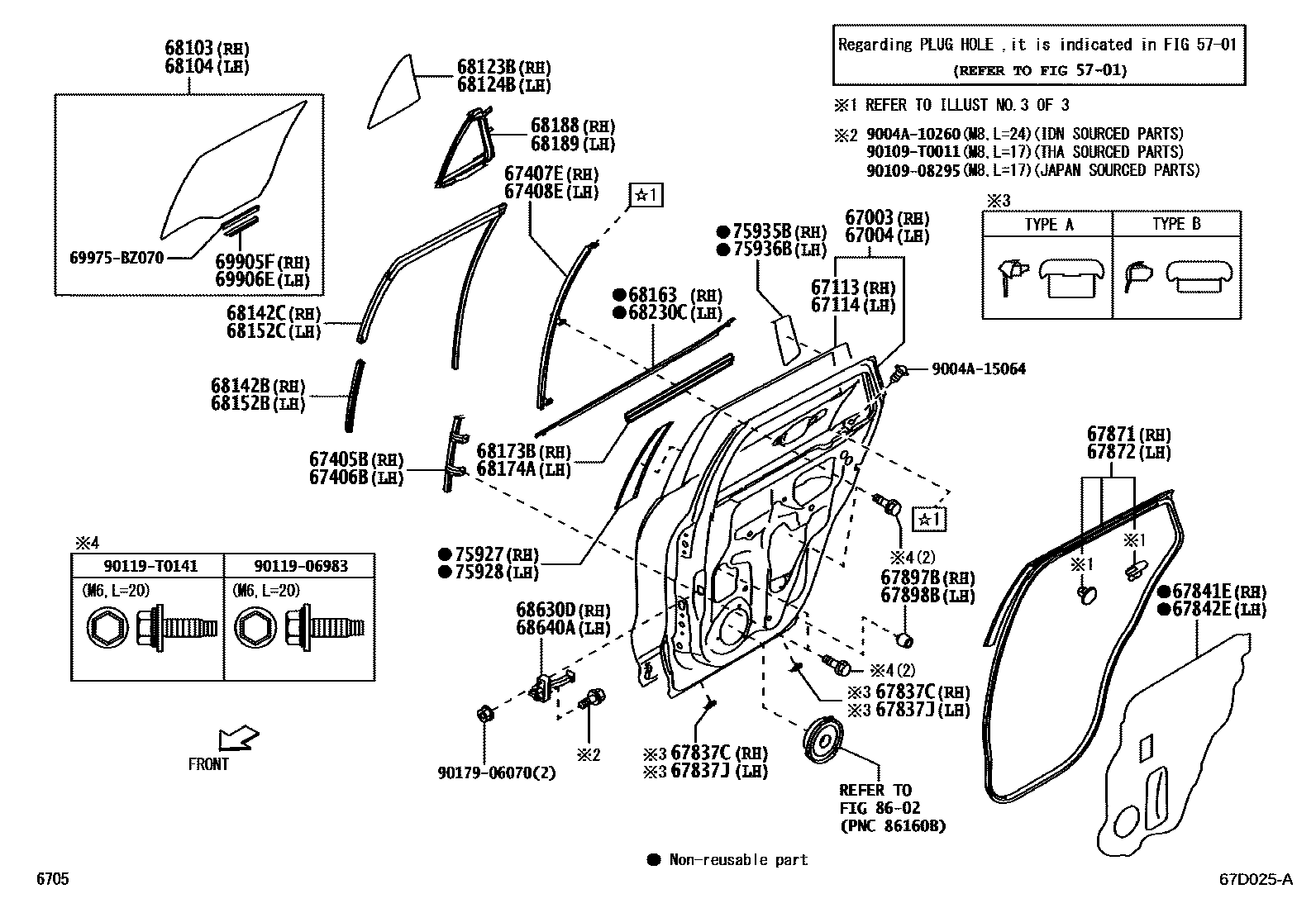 Toyota YARIS 后门板和后门玻璃 EPC diagram — 67D025A