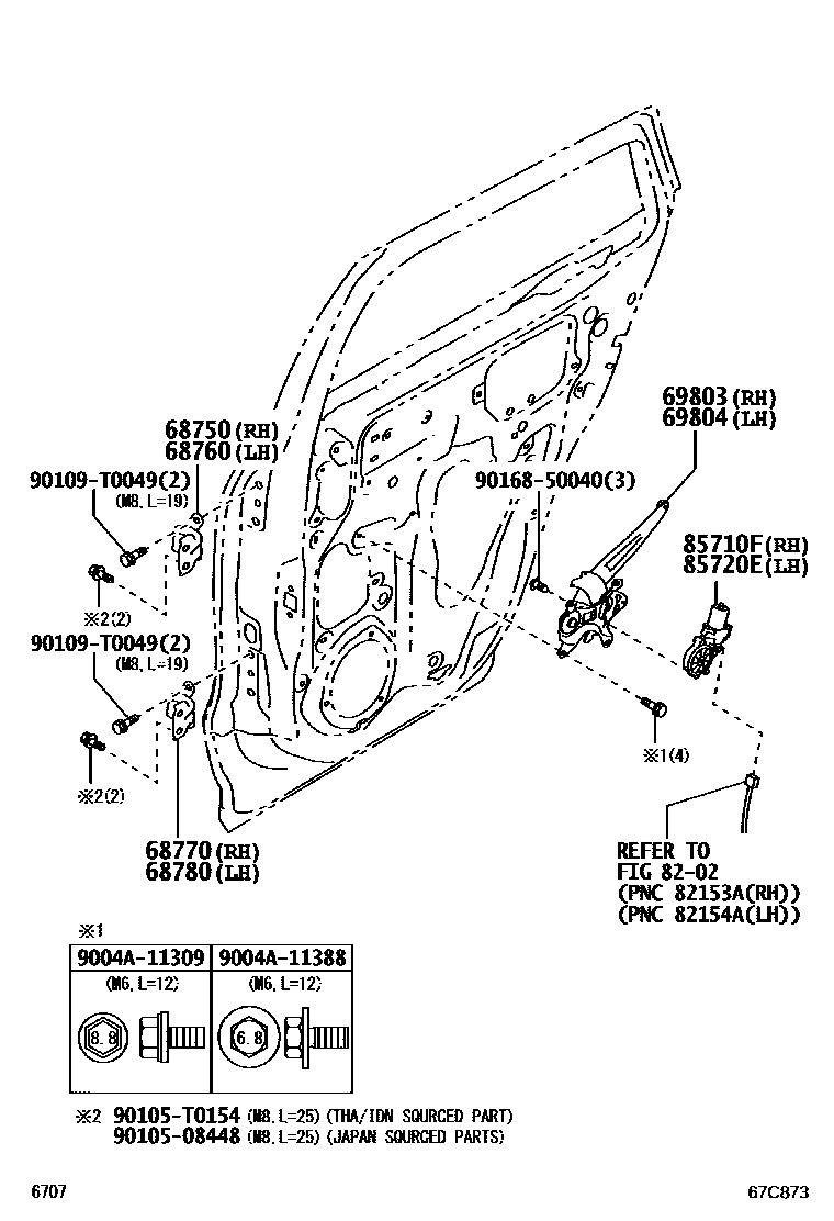 Toyota YARIS 后门车窗升降器和合页 EPC diagram — 67C873