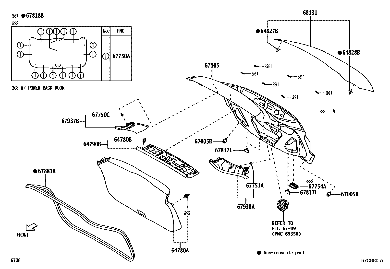 Toyota YARIS 背门板和背门玻璃 EPC diagram — 67C880A