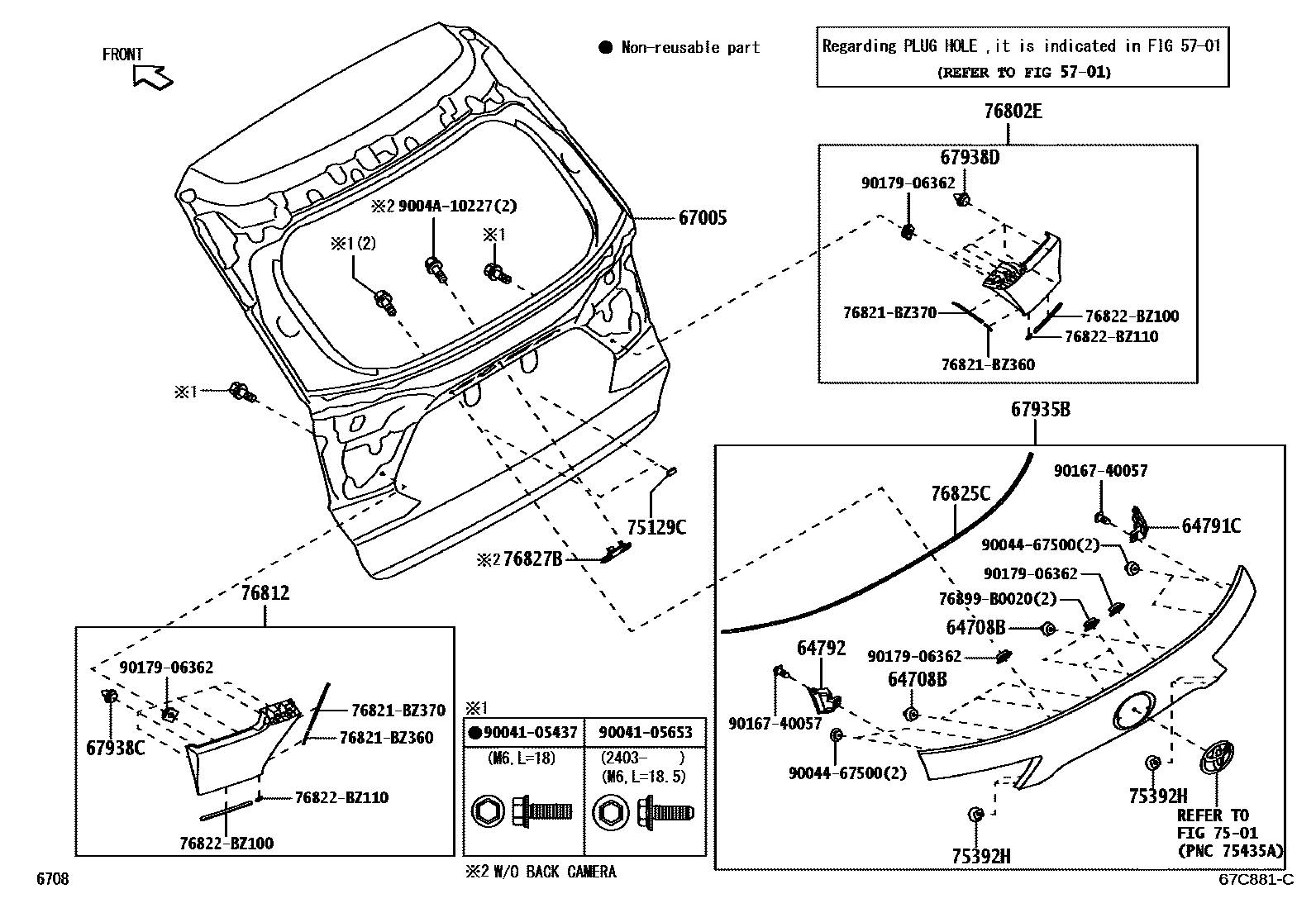 Toyota YARIS 背门板和背门玻璃 EPC diagram — 67C881C