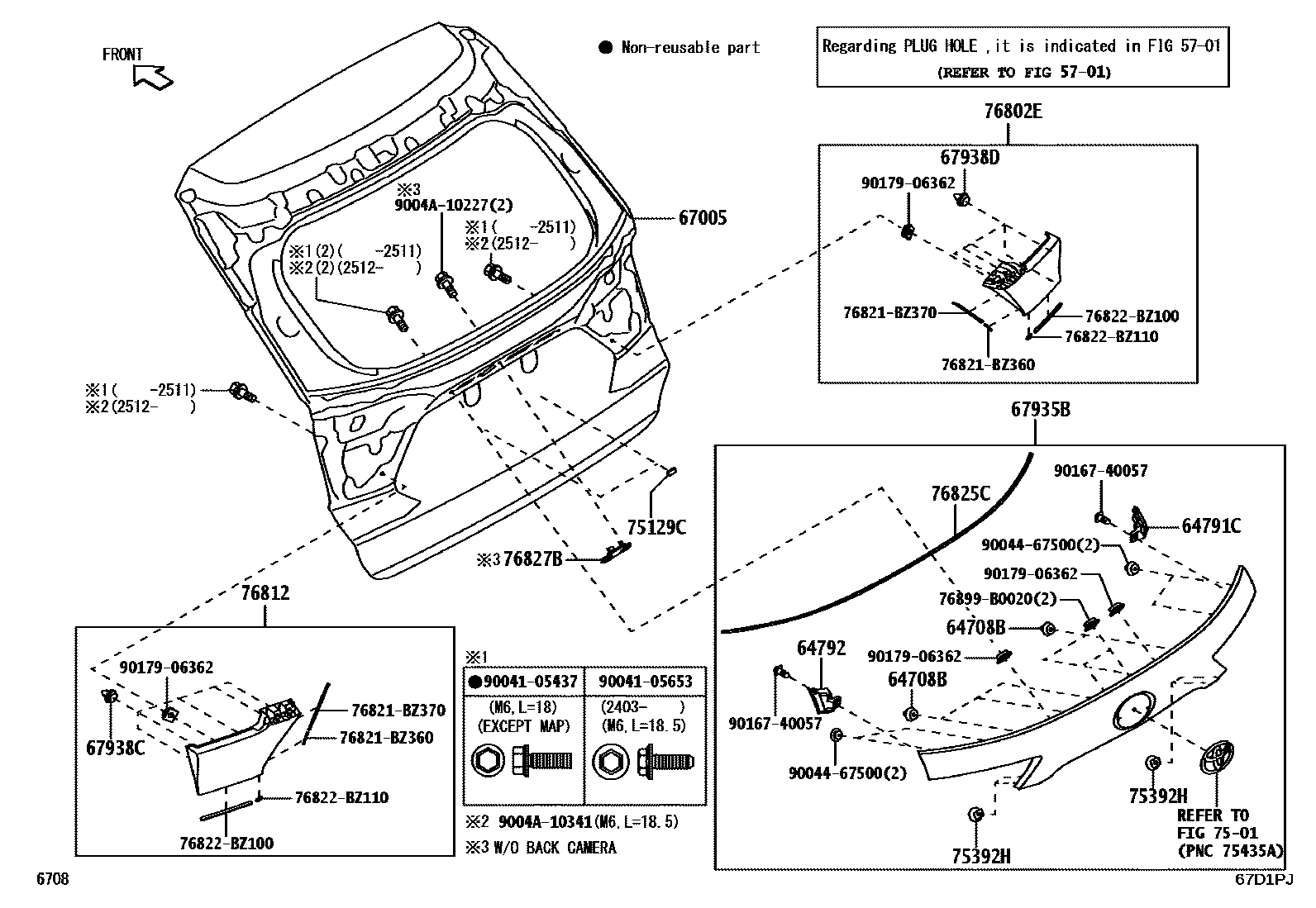 Toyota YARIS 背门板和背门玻璃 EPC diagram — 67D1PJ