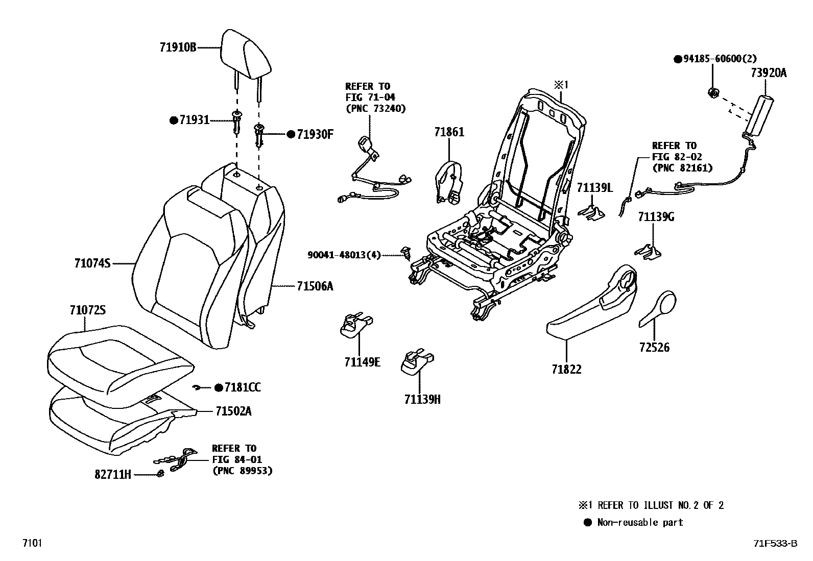 Toyota YARIS 前排座椅和座椅滑轨 EPC diagram — 71F533B
