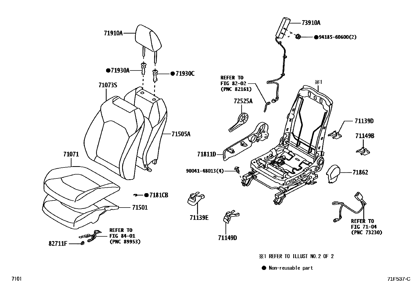 Toyota YARIS 前排座椅和座椅滑轨 EPC diagram — 71F537C