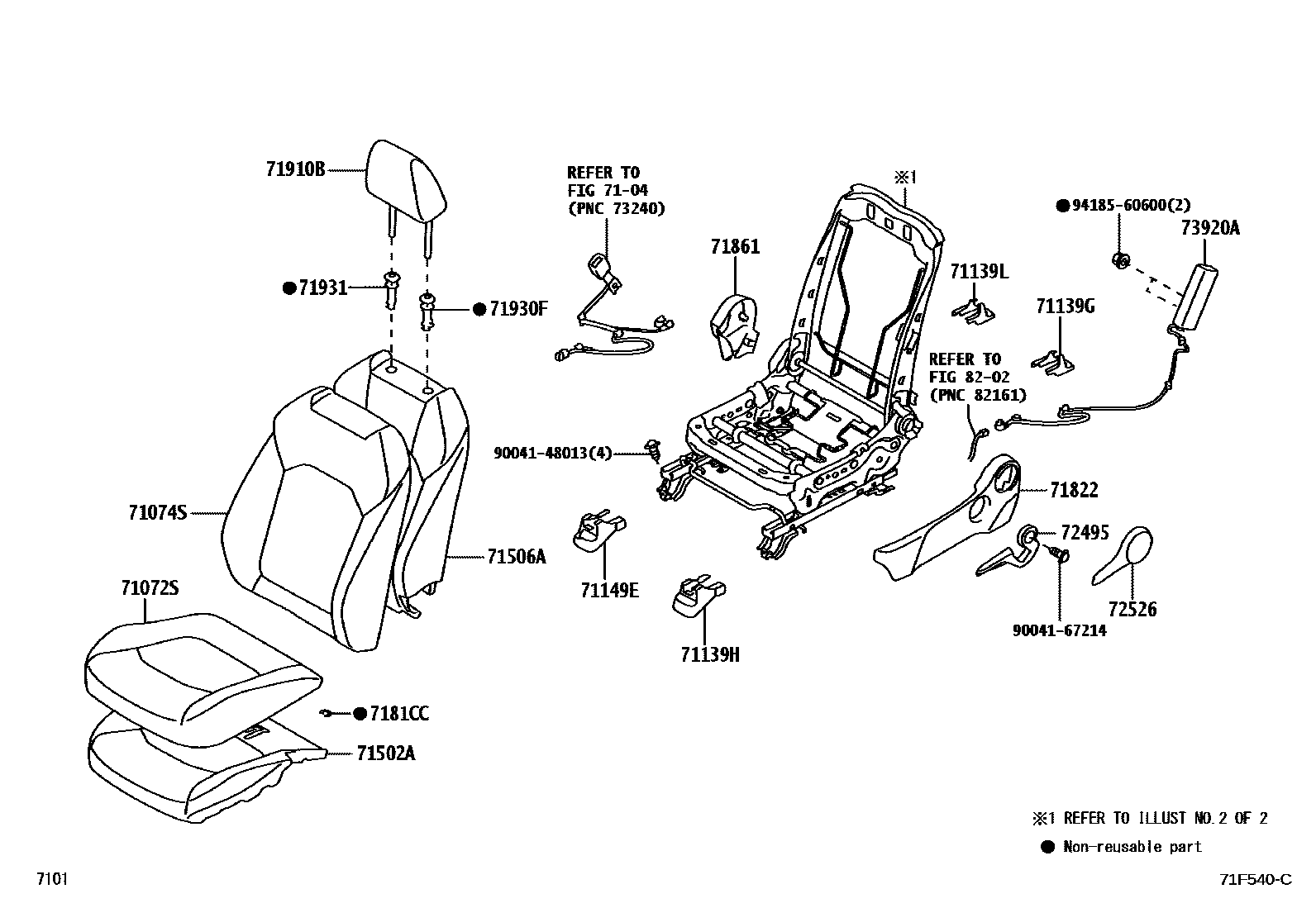 Toyota YARIS 前排座椅和座椅滑轨 EPC diagram — 71F540C