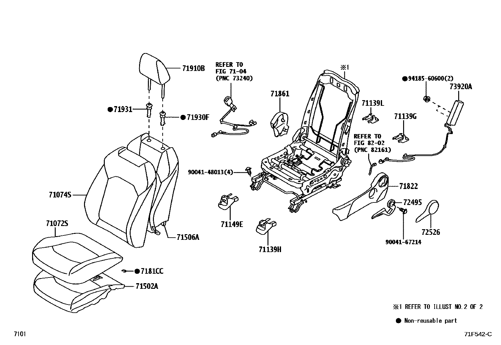 Toyota YARIS 前排座椅和座椅滑轨 EPC diagram — 71F542C