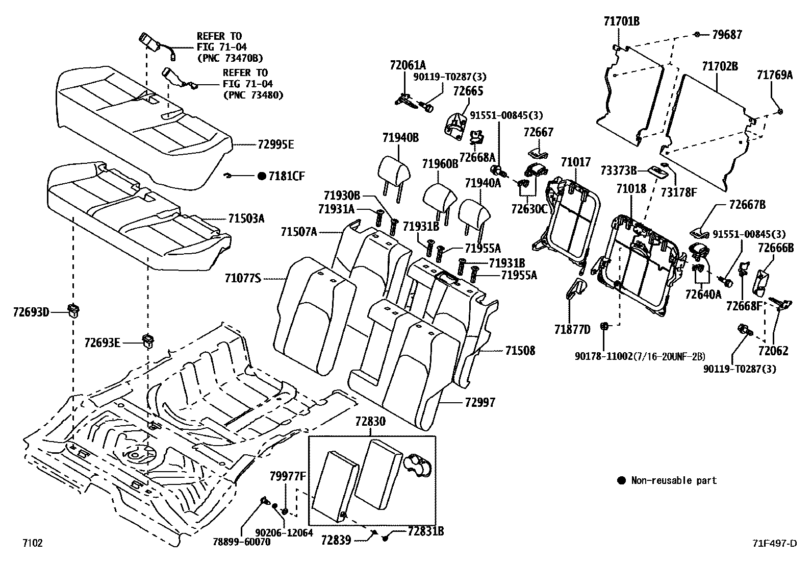 Toyota YARIS 后排座椅和座椅滑轨 EPC diagram — 71F497D