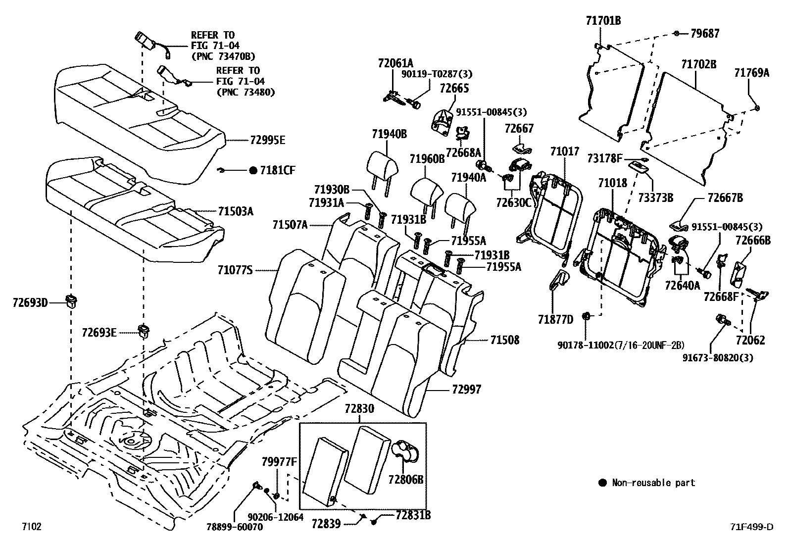 Toyota YARIS 后排座椅和座椅滑轨 EPC diagram — 71F499D