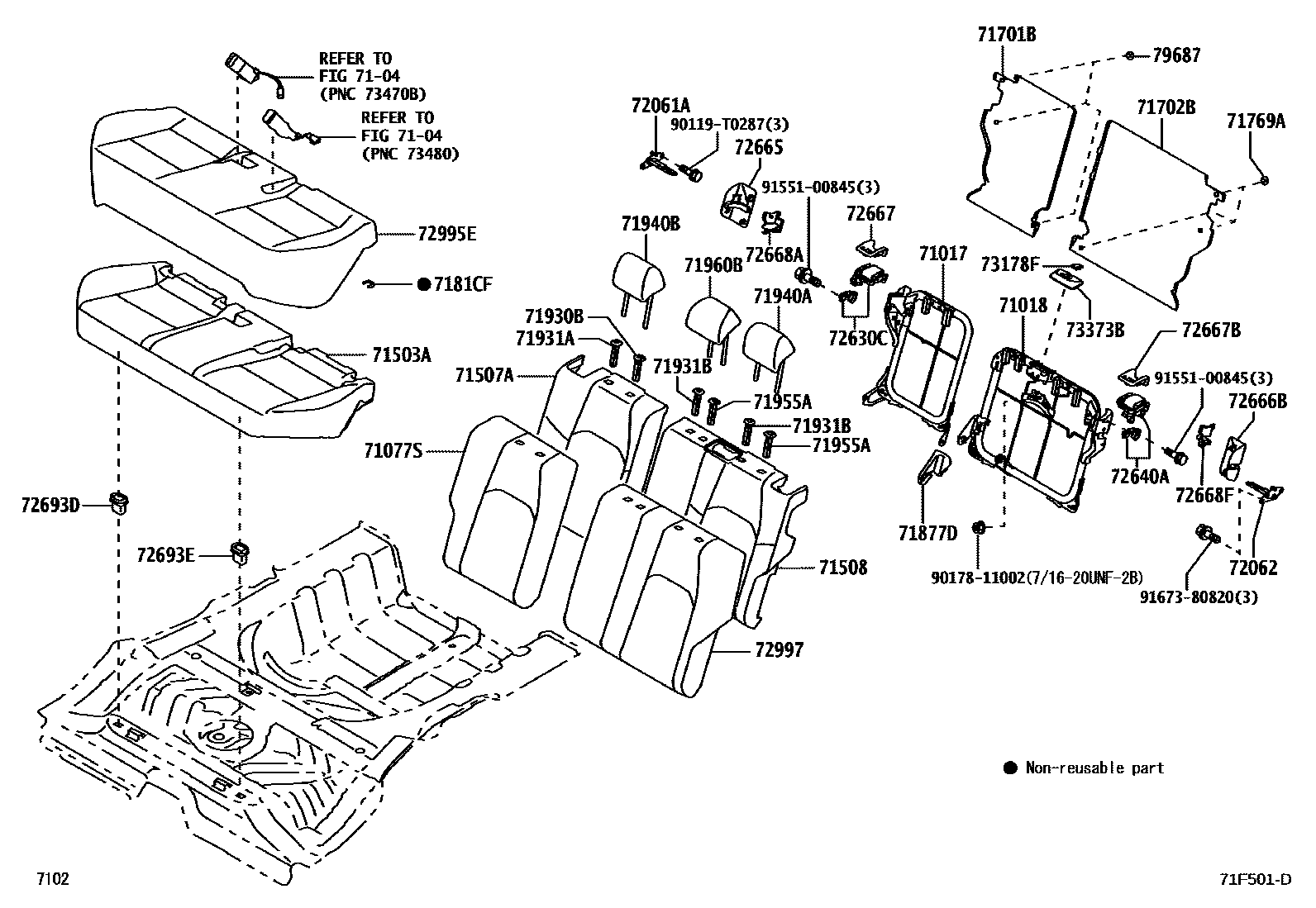 Toyota YARIS 后排座椅和座椅滑轨 EPC diagram — 71F501D