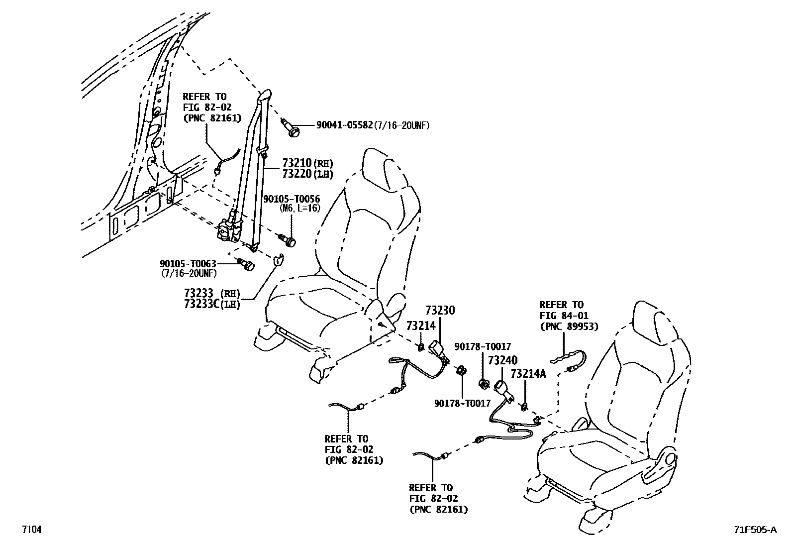 Toyota YARIS 安全带和儿童保护座椅 EPC diagram — 71F505A