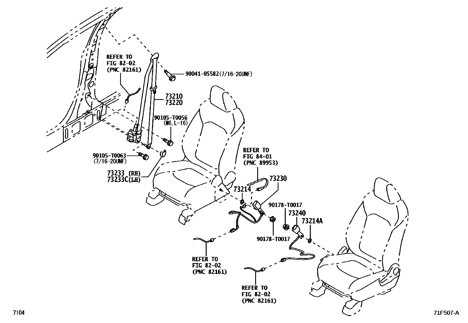 Toyota YARIS 安全带和儿童保护座椅 EPC diagram — 71F507A