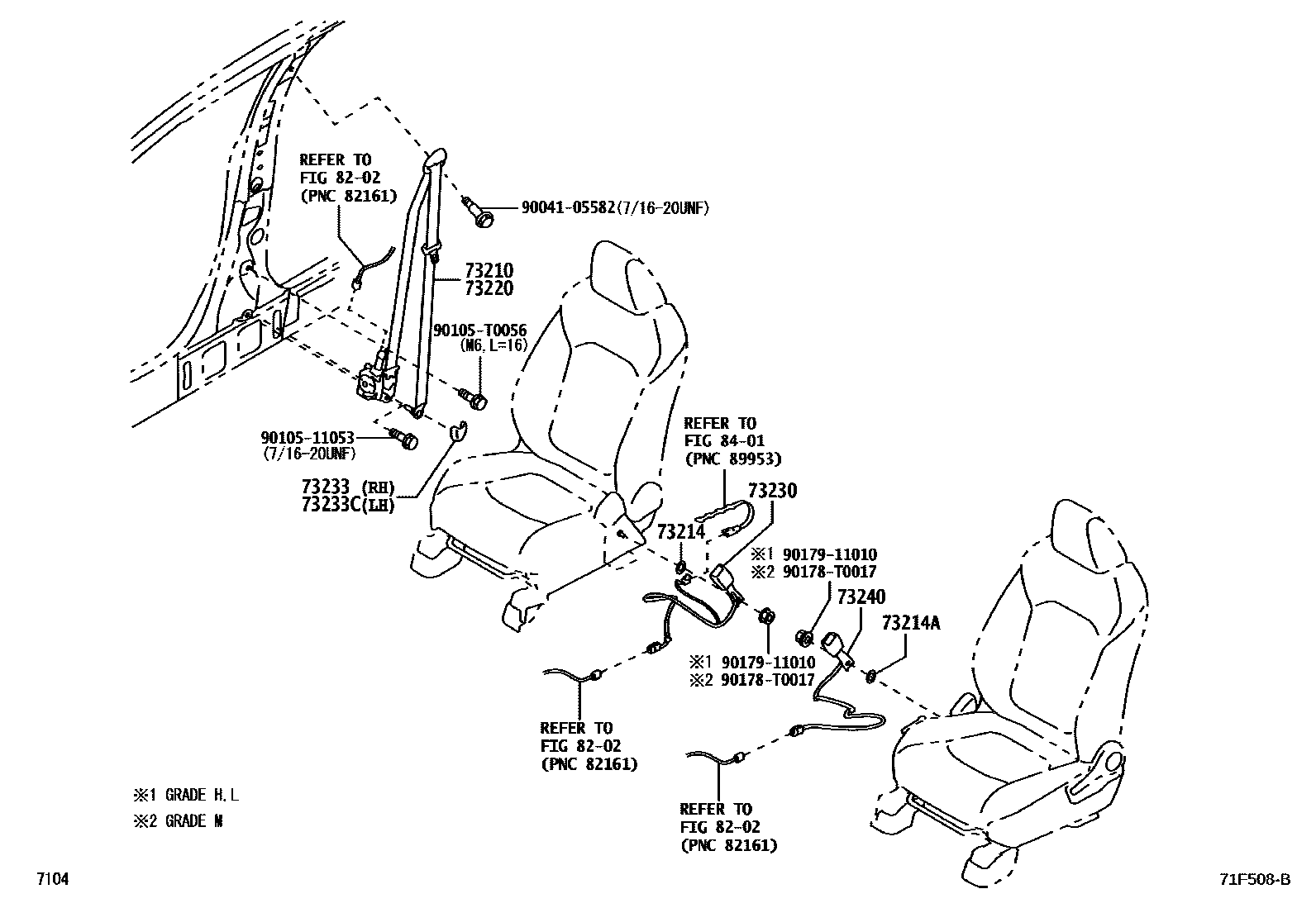 Toyota YARIS 安全带和儿童保护座椅 EPC diagram — 71F508B