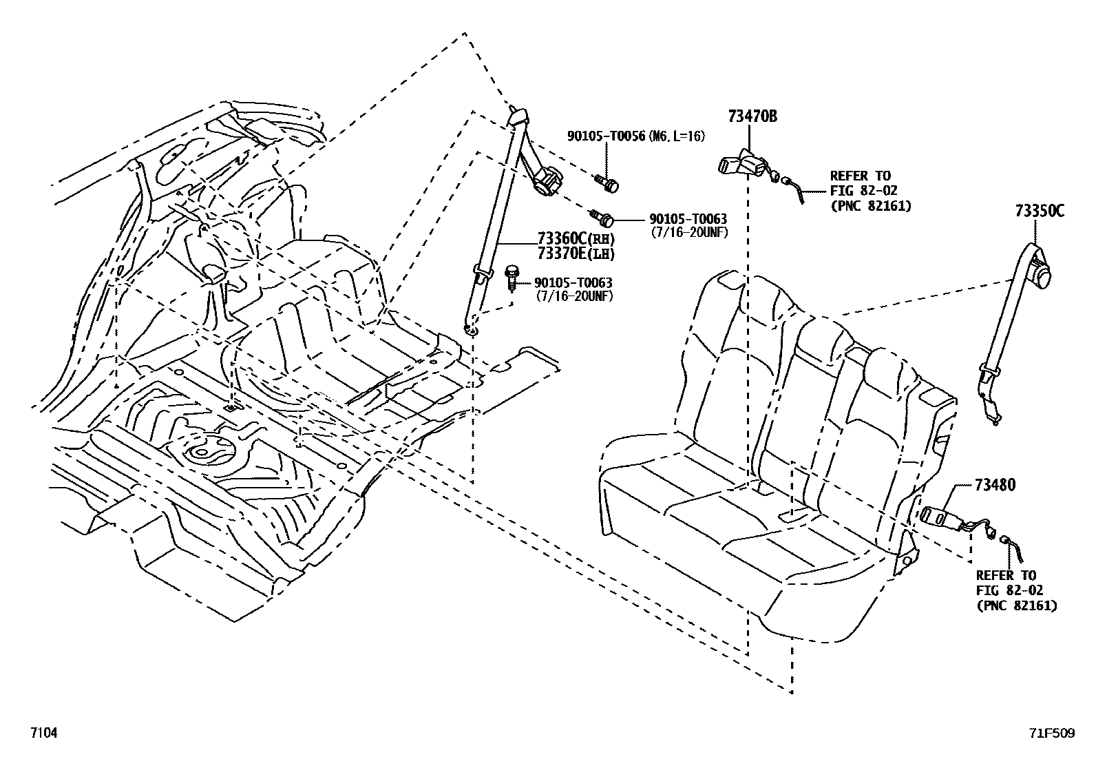 Toyota YARIS 安全带和儿童保护座椅 EPC diagram — 71F509