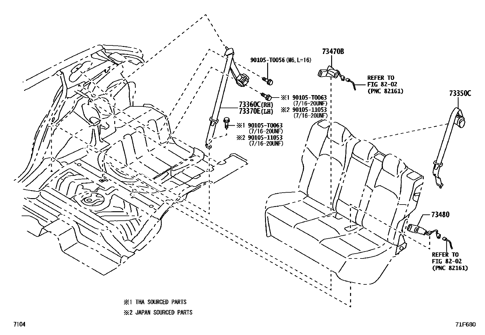Toyota YARIS 安全带和儿童保护座椅 EPC diagram — 71F680
