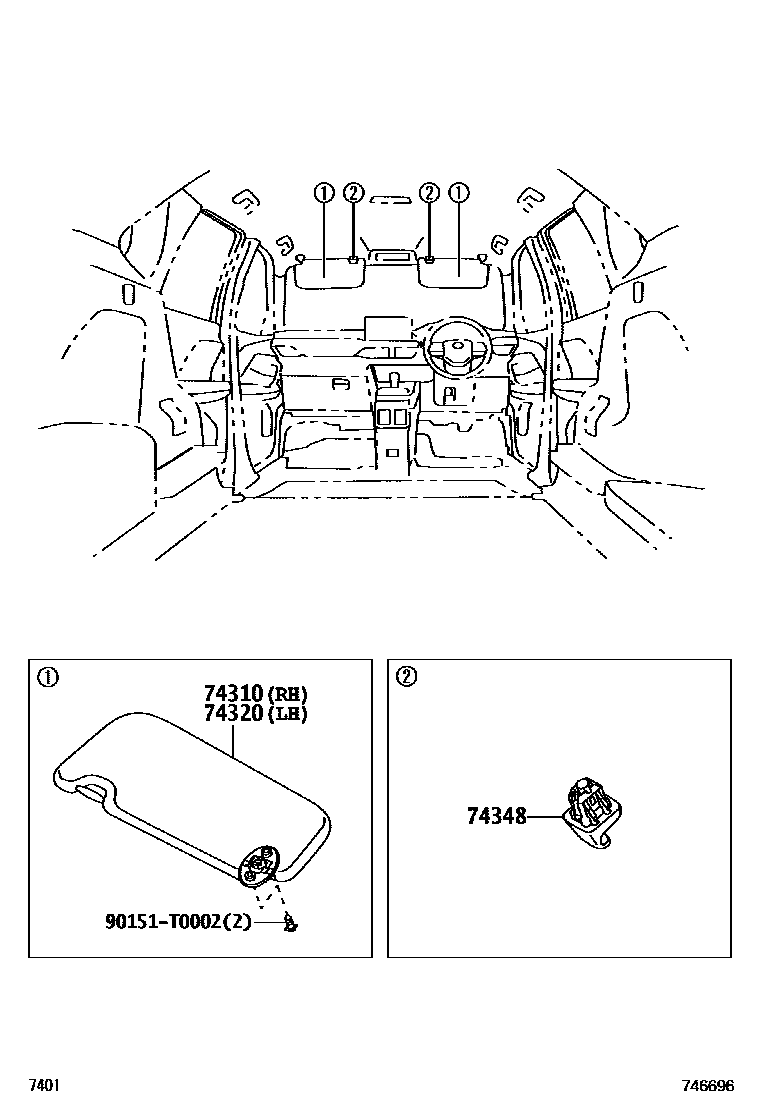Toyota YARIS 扶手和遮阳板 EPC diagram — 746696