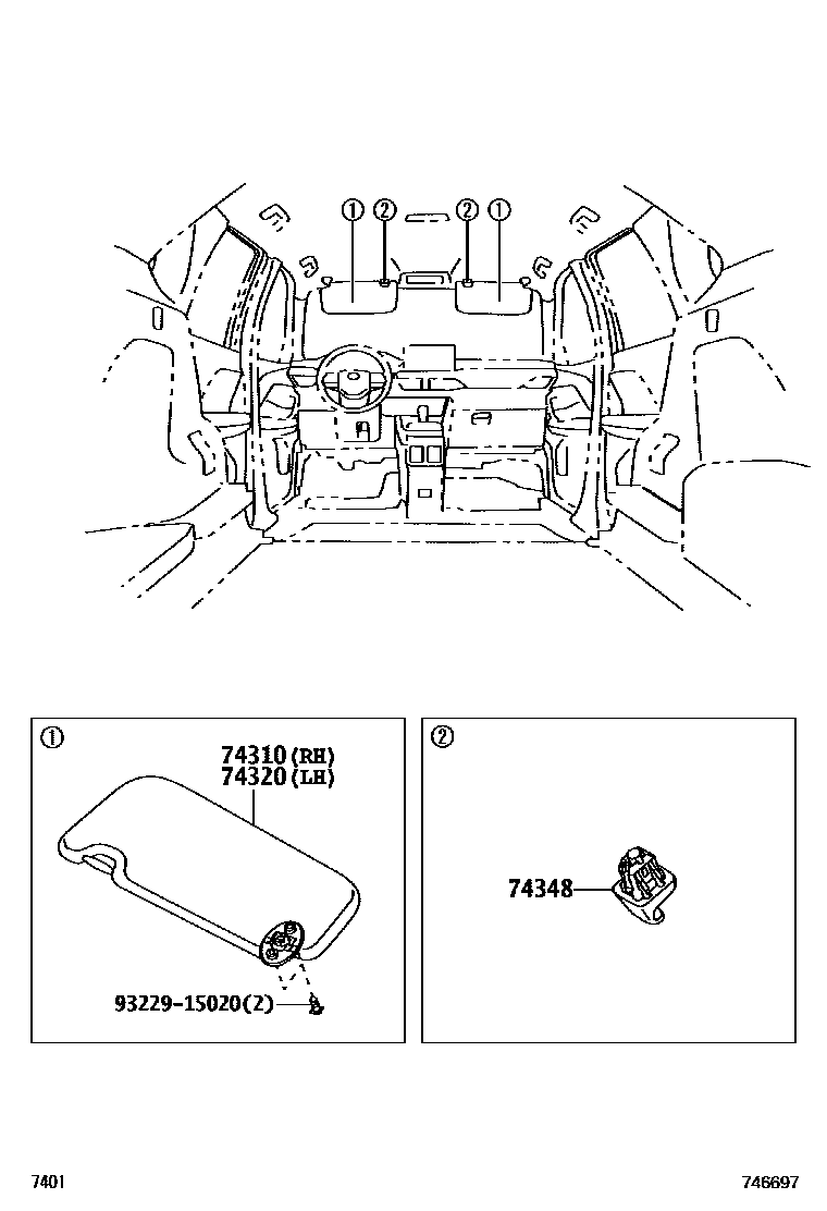 Toyota YARIS 扶手和遮阳板 EPC diagram — 746697