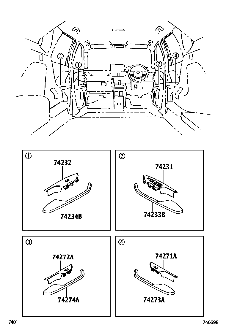 Toyota YARIS 扶手和遮阳板 EPC diagram — 746698