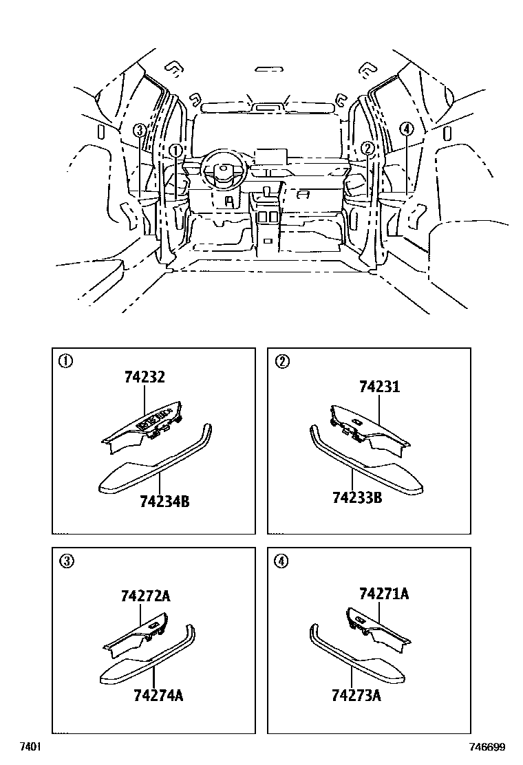 Toyota YARIS 扶手和遮阳板 EPC diagram — 746699