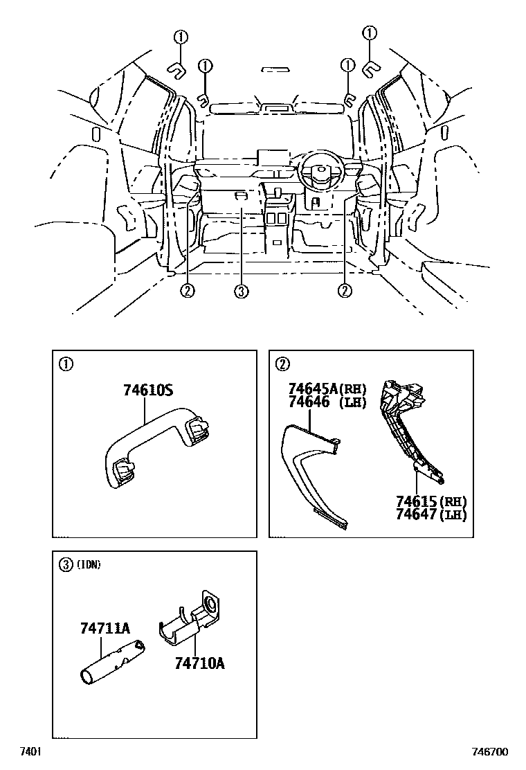 Toyota YARIS 扶手和遮阳板 EPC diagram — 746700
