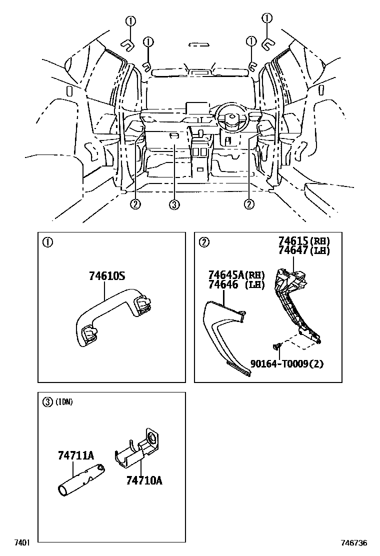Toyota YARIS 扶手和遮阳板 EPC diagram — 746736