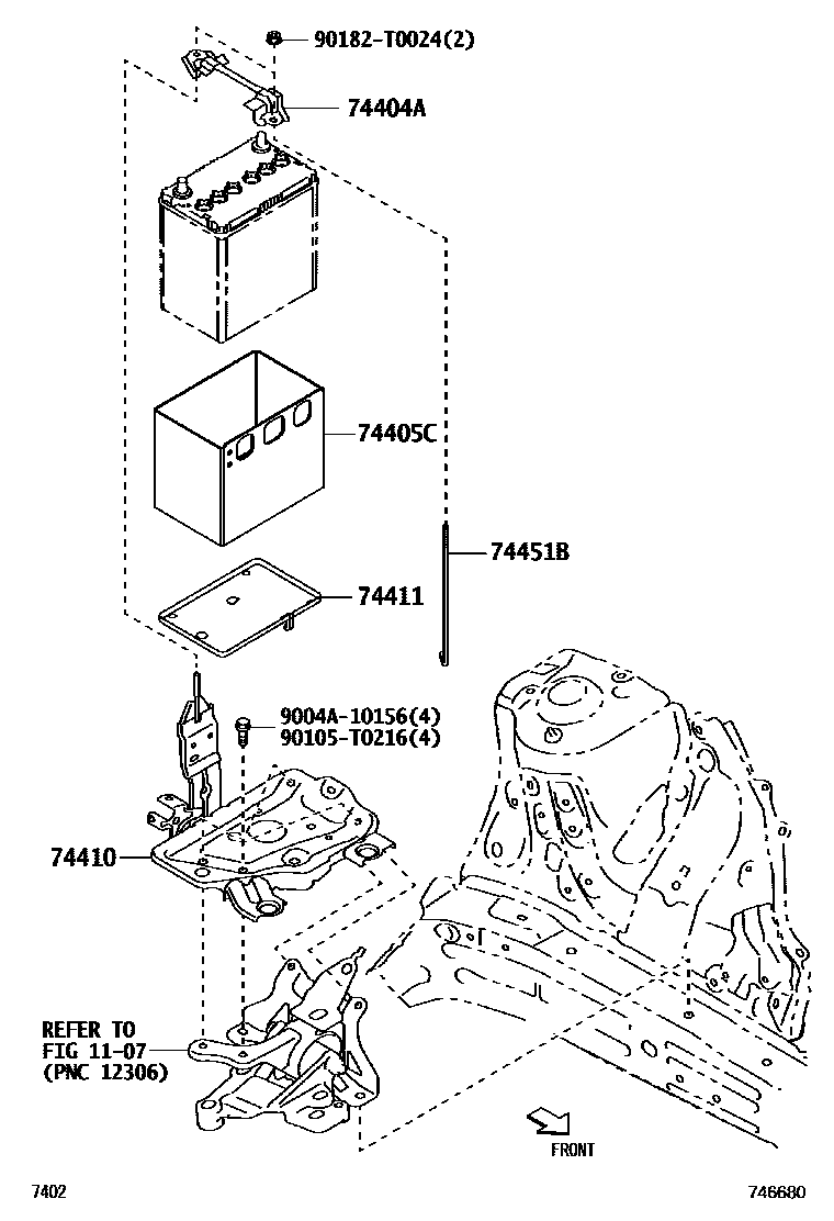Toyota YARIS battery holder EPC diagram — 746680