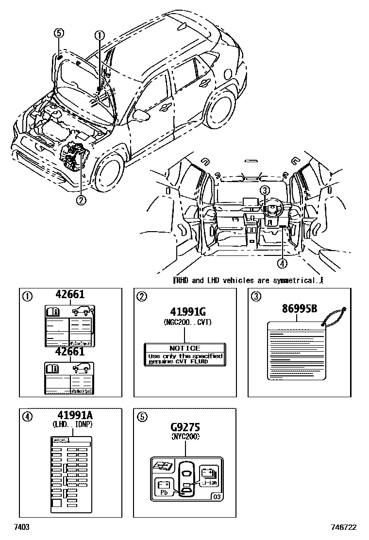 Toyota YARIS 警示铭牌(车外和车内) EPC diagram — 746722