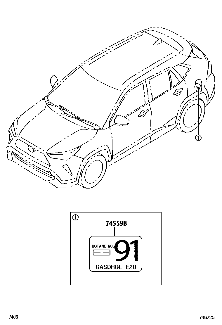 Toyota YARIS 警示铭牌(车外和车内) EPC diagram — 746725