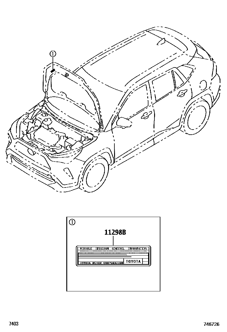 Toyota YARIS 警示铭牌(车外和车内) EPC diagram — 746726
