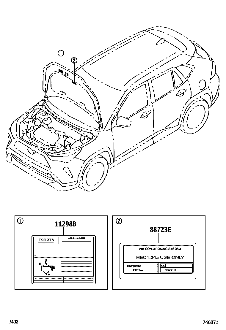 Toyota YARIS 警示铭牌(车外和车内) EPC diagram — 746871