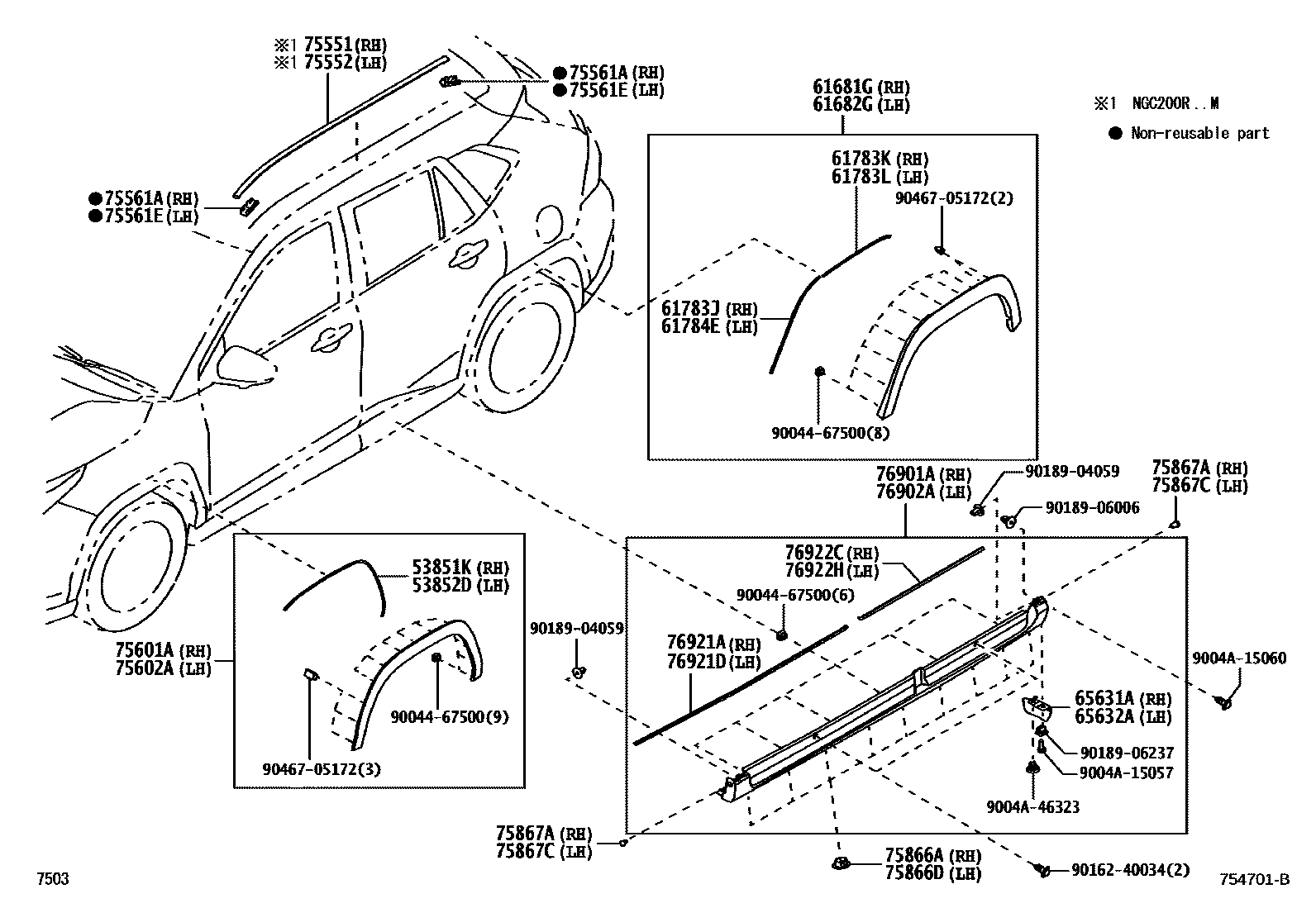 Toyota YARIS 侧防护条 EPC diagram — 754701B