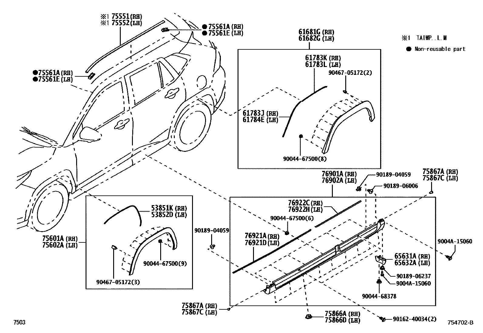 Toyota YARIS 侧防护条 EPC diagram — 754702B