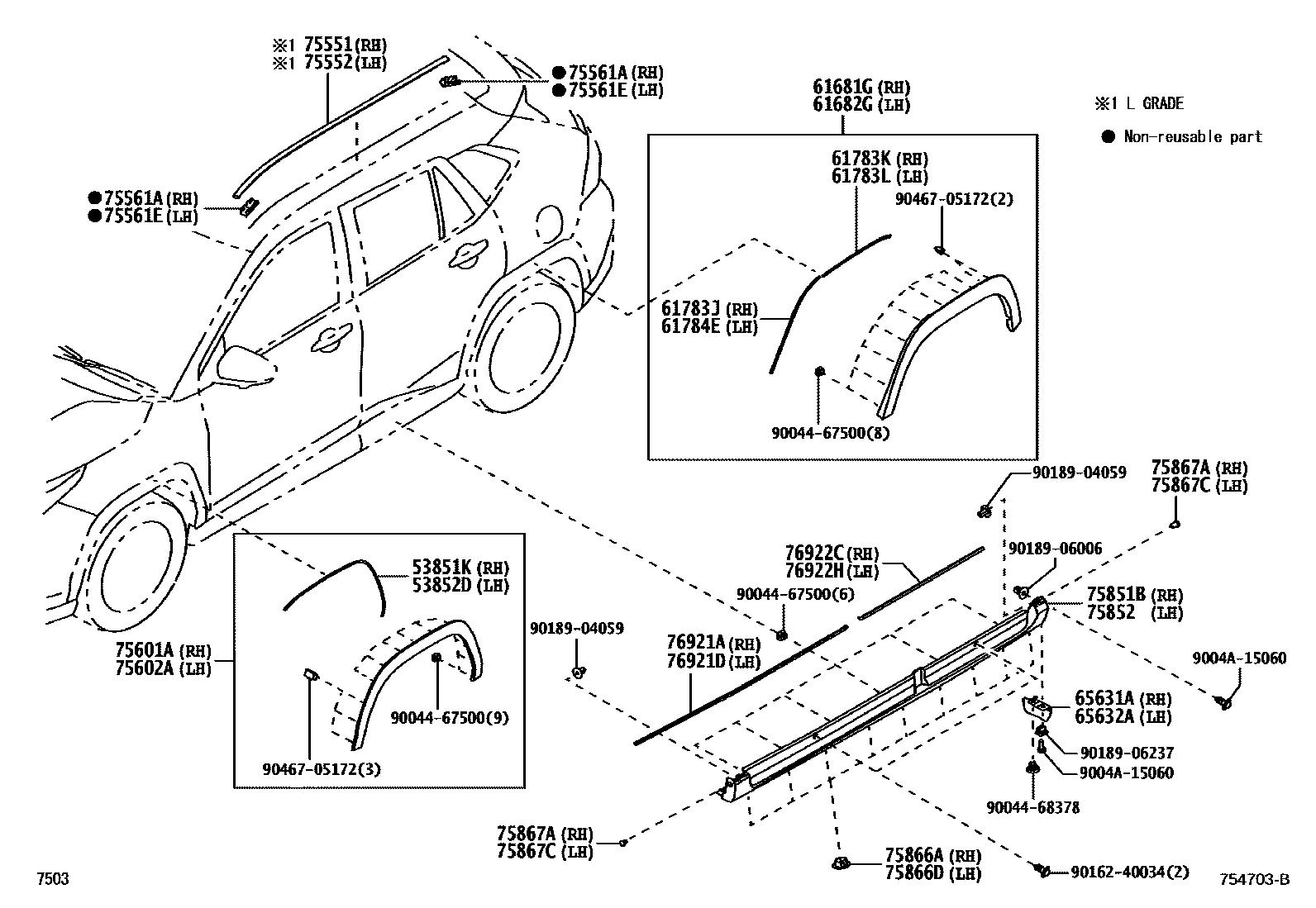 Toyota YARIS 侧防护条 EPC diagram — 754703B