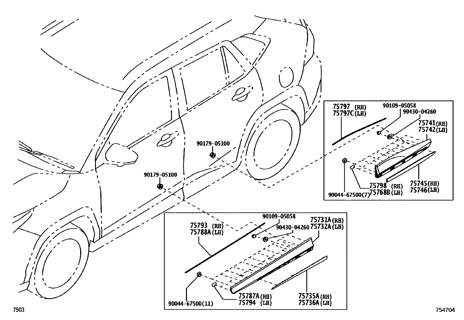 Toyota YARIS 侧防护条 EPC diagram — 754704