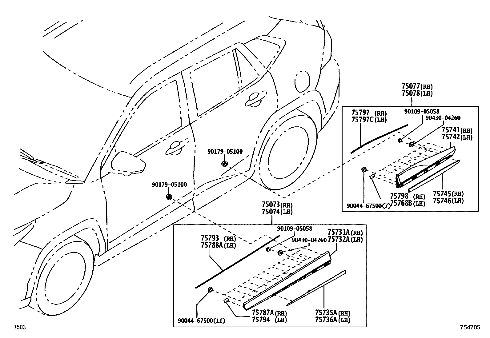 Toyota YARIS 侧防护条 EPC diagram — 754705